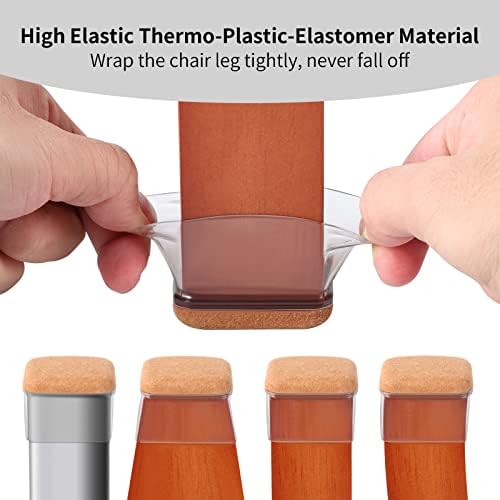 Ezprotekt 16 Pcs Rectangle Clear Silicone Chair Leg Floor Protectors with Felt, Rectangle Felt Furniture Leg Caps, Table Leg Covers Cups, Anti- Scratches and No Noise (Fit L :1.3-1.7", W: 0.9-1.2") - Image 4