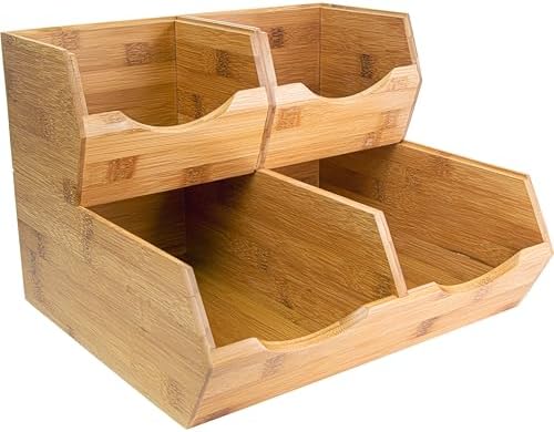 HOMESTEAD Bamboo Pantry Storage Bins – Stackable Potato & Onion Storage Bin for Kitchen Countertop, Pantry Organizer, Fruit Vegetable Basket, Multiuse - Set of 3 Slide-Out Access by Homestead