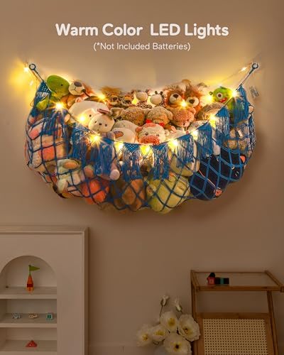 Boho Stuffed Animal Hammock, Falt Wall or Corner Hanging, Blue, XL - Image 3