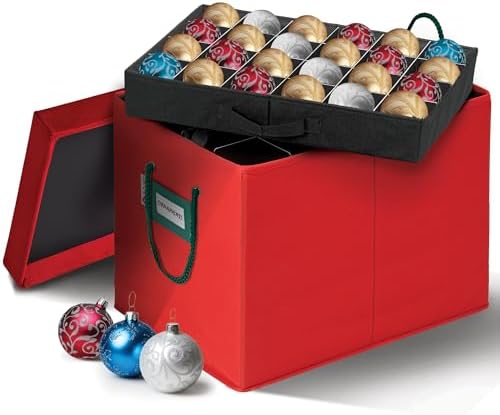 HOLDN’ STORAGE Christmas Ornament Storage Container Box with Dividers – Convenient Durable 4 Individual Removable Trays Fits Up to 96-3” Ornaments. by HOLDN%E2%80%99STORAGE
