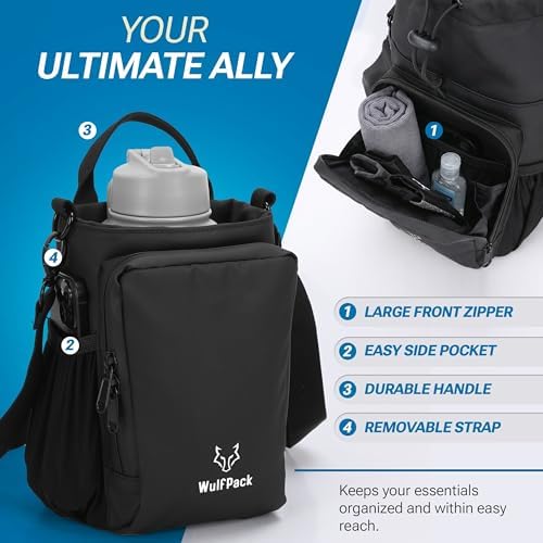 WulfPack Magnetic Gym Bag, Magnetic Bottle Bag, Water Bottle Carrier Holder with Large Phone Pockets, Large Pockets, Gym Bag, Work, and Sports (Black) - Image 5
