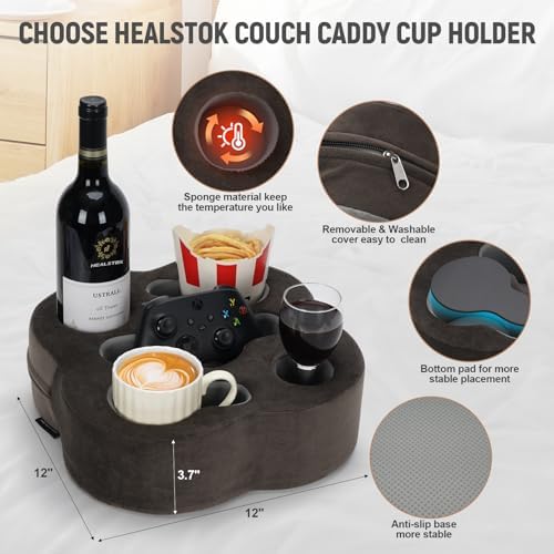 Couch Cup Holder Pillow, Sofa Organizer Caddy, Soot, 12x12x3.7Inch - Image 3