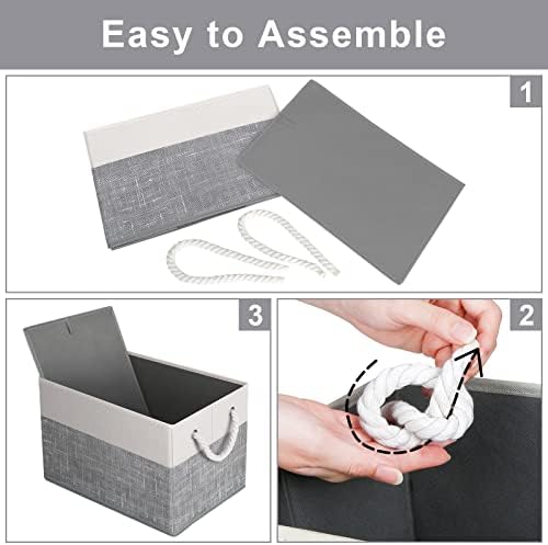 Fab totes Storage Bins 4-Pack, Foldable Storage Baskets for Organizing Toys, Books, Shelves, Closet, Large Storage Box with Rope Handles, Sturdy Organizer Bins, White & Grey - Image 4