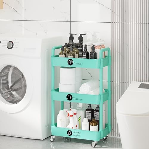 3 Tier Rolling Cart with Wheels, Utility Storage Carts,Green - Image 5