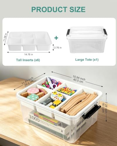 EOENVIVS Clear Storage Tote Box with Divider Inserts Tray and Locking Lid - Image 2