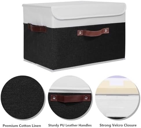 ANMINY Fabric Storage Box Bins with Lids, Black White, 15"x10"x10", 2 Pack - Image 3