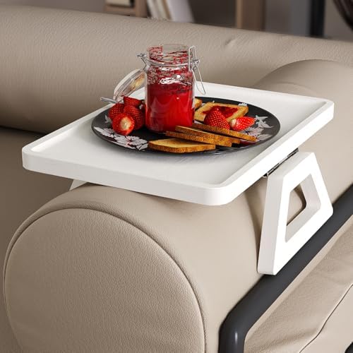 Couch Arm Tray,Bamboo Folding Sofa Tray,Sofa Armrest Trays Clip-On Couch Desk for Drinks,Snacks,Phone,Remote Control（White） - Image 4