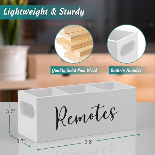 DRASTAR Remote Control Holder, Wood TV Remote Holder, Remote Storage Caddy, Remote Control Organizer (White, 3 Slots) - Image 3