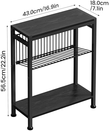 Side Table for Small Spaces, Set of 2 Narrow End Table with Magazine Holder, 2 in 1 Design Slim Side Table, Skinny Nightstand for Living Room Bedroom, Thin Side Magazine Table, Black - Image 3