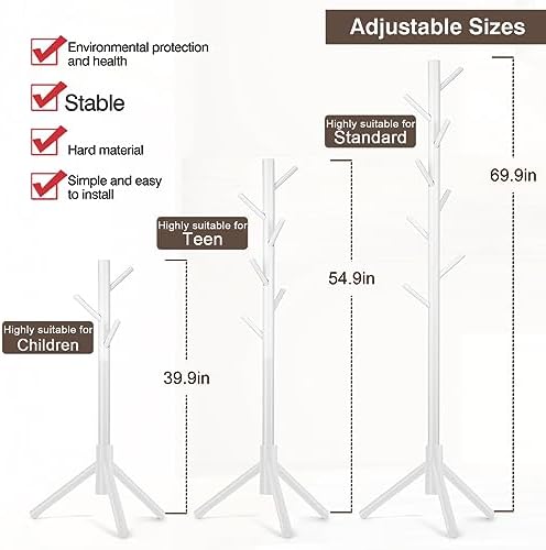 WANGMUXIA 2 PCS Coat Rack, Freestanding Coat Rack with 8 Hooks and 3 Adjustable Size Tree Coat Racks for Bedroom, Hallway, Entrance, Office, for Hats, Coats, Scarves, Handbags - Image 3