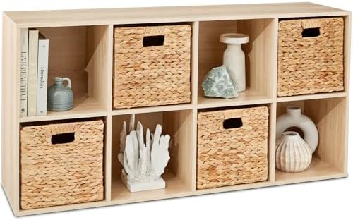 Best Choice Products 8-Cube Storage Organizer, 13.5in Shelf Opening, Bookcase, Display Shelf, Customizable w/ 2 Removable Back Panels – Light Oak by BestChoiceProducts