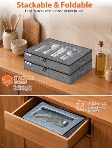 punemi Hard Shell Silverware Storage Box, Flatware Organizer, 2 Pack, Gray - Image 5