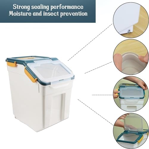 50LB Large Flour Storage Container Bin,4 Pack Airtight Plastic with Wheels Seal Locking Lid Dispenser Organizer Bin with Measuring Cup & Scoop for Flour, Rice, Grain 100LBS Total Capacity(Blue) - Image 6