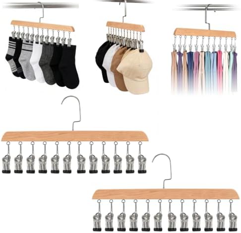 2PCS Space Saving Hanging Clothes Organizer, Wooden Pants Hanger 12-Clip by Unknown
