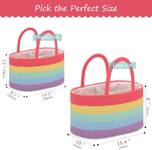 COMSE Baby Diaper Caddy Organizer with Handles, Cotton Rope, Rainbow - Image 5