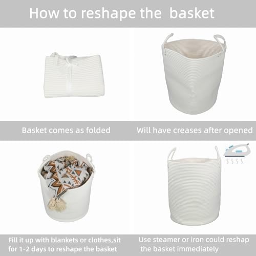 XUANGUO White Cotton Rope Laundry Basket Hamper for Clothes Large - Image 7