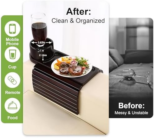 Couch Cup Holder with Phone Stand, Couch Arm Tray for Armrests Over 4.9" - Image 5