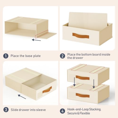 Underwear Drawer Organizer, Stackable Bra Organizer for Closet 2 Pack, Bra Storage With Fabric Storage Drawers, Collapsible Closet Organizers for Clothes, Socks, Bra, Scarf, Baby Clothes, Beige - Image 5