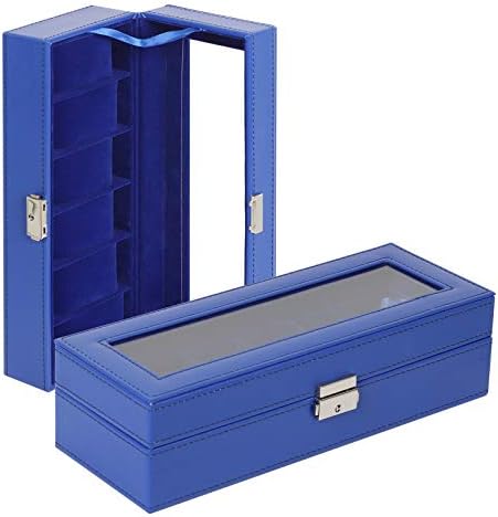 NEX Watch Case, 6 Slot Leather Watch Box Blue Display Case Jewelry Storage - Image 4
