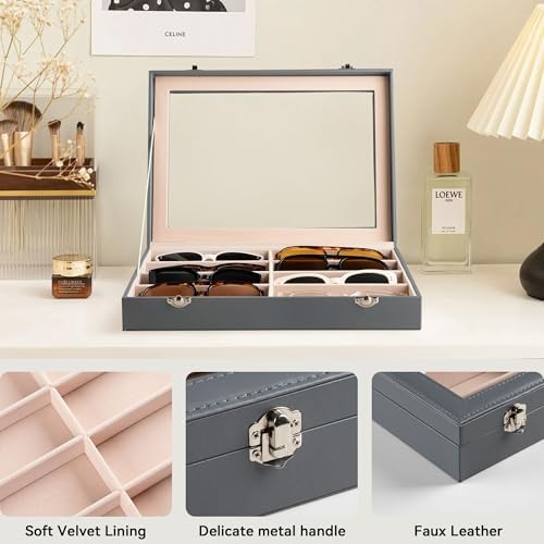 Frebeauty 8-Slot Sunglass Organizer,Sunglass Holder with Clear Lid - Image 5