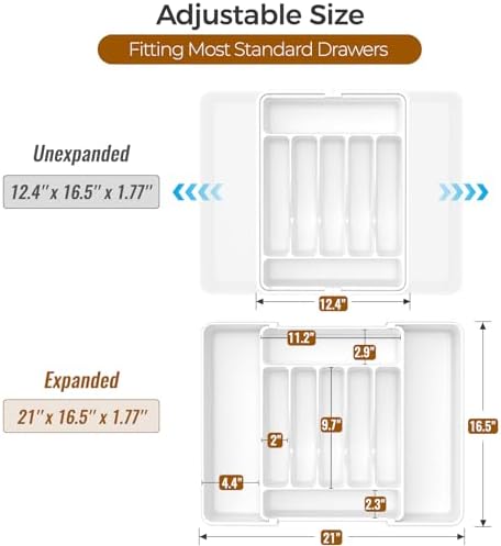 ukeetap Extra Large Expandable Silverware Organizer, Flatware Tray,White - Image 3