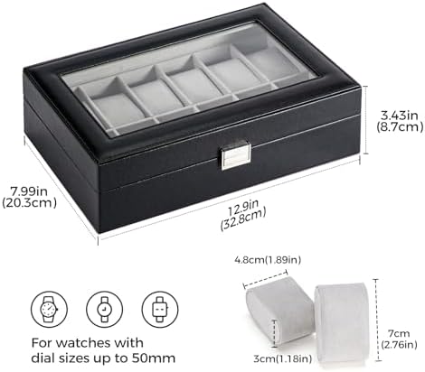 ProCase Watch Box Organizer, 12 Slot Watch Display Case, Black - Image 5
