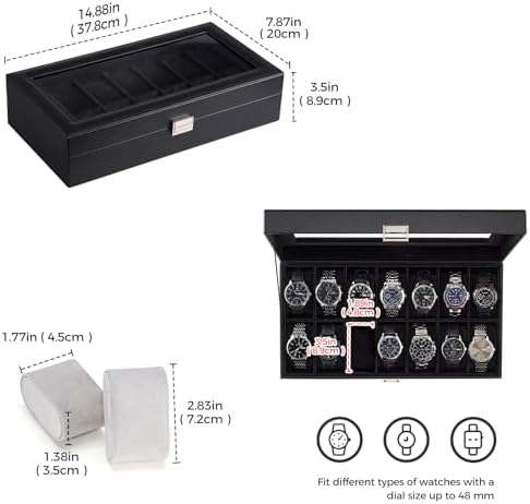 ProCase Watch Box Organizer, 14 Slot Watch Display Case, Allblack - Image 5