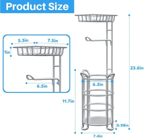 Toilet Paper Holder Stand with Shelf for Phone, Free Standing Tissue Roll Storage and Dispenser Rack for 4 Mega Rolls, Silver Gray - Image 4