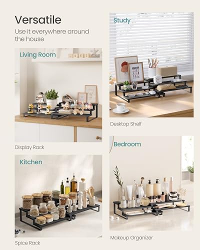 SONGMICS Display Risers, Set of 2 Engineered Wood Perfume Organizer Stand, 3-Tier Cupcake Stand Holder, Spice Rack, Shelf Risers for Figures, Dessert Shelves, Ebony Black and Ink Black UKCS116B01 - Image 5