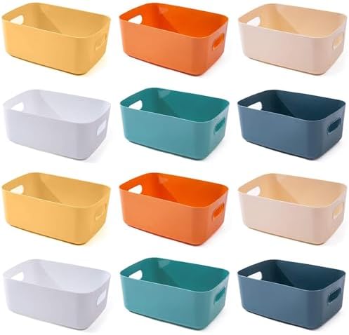 OWill 12 PCS Plastic Storage Bins and Baskets for Efficient Home Classroom Organization Small Containers in Multicolour for Kitchen, Cupboard box, and Bathroom Organizer on Shelves and Tubs by OWill