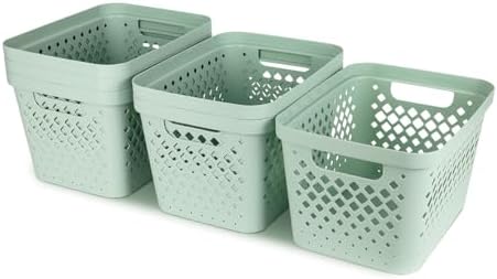Glad Plastic Storage Basket Set, Value Pack of 6 | Open Storage Bins for Shelves, Bathroom, Pantry, Closet | Nesting Organizer Boxes with Handles, 4 Gallon, Sage - Image 6