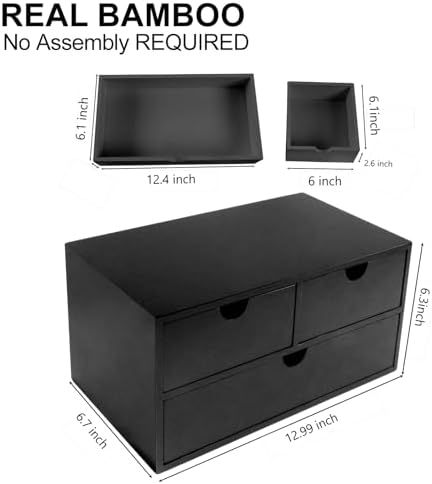 Charmewooden Bamboo Desk Organizer With Drawers Countertop Drawers Counter Storage Box Corner Desk Organizer for Home Office No Assembly Required - Image 2