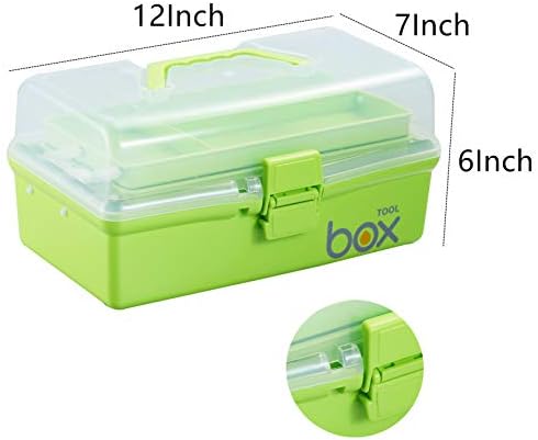 Kinsorcai 12'' Three-Layer Clear Plastic Storage Box/Tool Box, Multipurpose Organizer and Portable Handled Storage Case for Art Craft and Cosmetic (Green) - Image 2