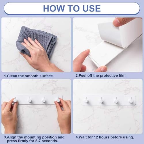 Key Holder with 4 Hooks,Adhesive Key Hanger Organizer for Wall Mount - Image 5