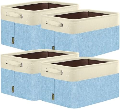 BALEINE 4 Pack Fabric Closet Storage Bins for Shelves, Linen Closet Organizers and Storage, Decorative Baskets for Organizing, Shelf, Clothes, Home, Office (Skyblue, 15''x11''x9.5'') by BALEINE