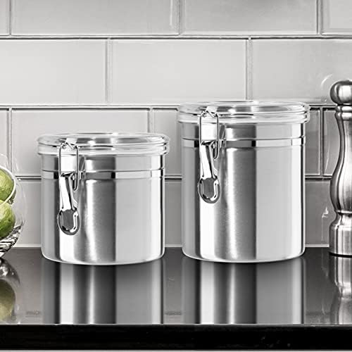 Oggi Stainless Steel Kitchen Canister 26 fl oz - Airtight Clamp Lid, Clear See-Thru Top - Ideal for Kitchen Storage, Food Storage, Pantry Storage. Size 5" x 3.5". - Image 2