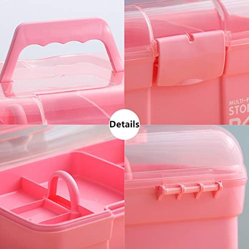 Kinsorcai 11'' Plastic Storage Box with Removable Tray, Multipurpose Organizer and Storage Case for Art Craft and Cosmetic (Pink) - Image 4