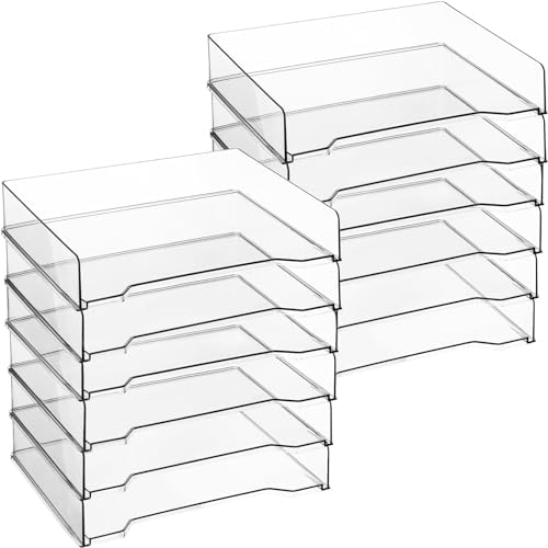 DoubleFill 12 Pcs Stackable Letter Tray Plastic Paper Tray, Clear by DoubleFill
