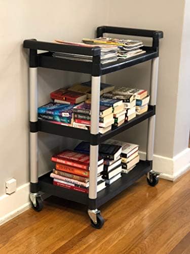 MaxWorks 80774 3-Shelf Utility Plastic Cart with Wheels-225 Lbs Maximum Capacity , Black - Image 2