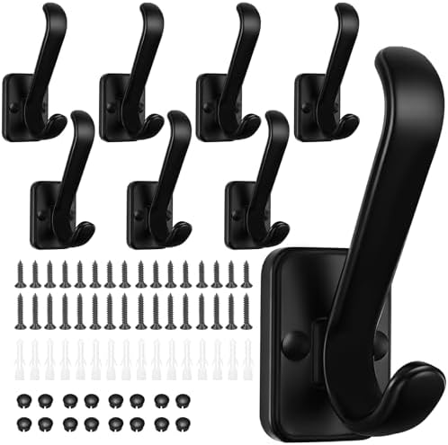 Coat Hooks Heavy Duty - Metal Wall Hooks Wall Mount with Concealed Screw Design Matte Black Hooks for Hanging Towel, Key, Robe, Scarf, Entryway Closet Mudroom Bathroom (8, Black) by Unknown