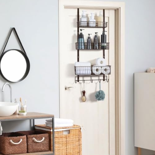 ETELI Over the Door Basket Organizer 3 Tier Hanging Basket Door Shelf Rack Heavy Duty Over Door Pantry Organizer with 3 Metal Baskets for Kitchen Bathroom Bedroom Living Room, Dark Brown - Image 3
