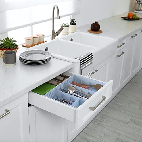 Simple Houseware Drawer Organizer Tray, 9 Adjustable Compartments, Blue - Image 5