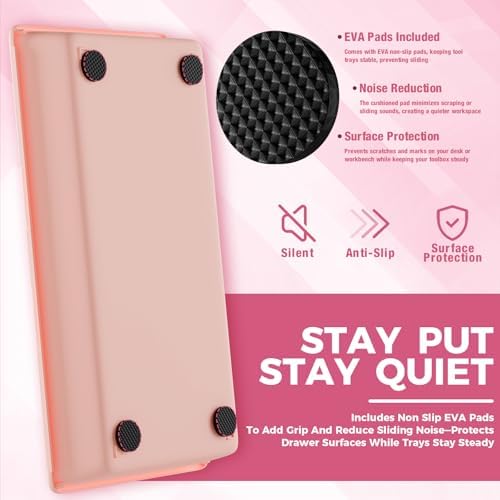 [6 PCS Extra-Large] Pink Drawer Organizer Trays with Non-Slip Pads, Interlocking Storage Bins for Vanity, Desk, Bathroom, Kitchen, Home Office and Utility Drawers - Image 2