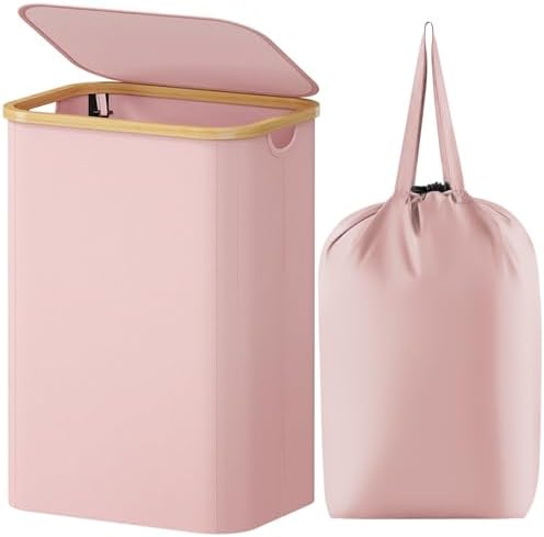Lifewit 80L Large Laundry Basket with Lid, Removable Bags, Pink by Lifewit