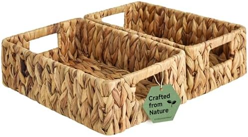 StorageWorks Small Wicker Baskets for Shelves, Shallow Baskets, 2-Pack by StorageWorks