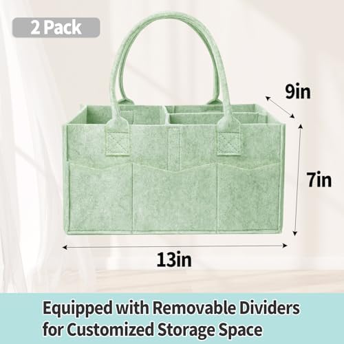 2 Pack Diaper Caddy Organizer, Portable Baby Caddy Organizer with Handle, Collapsible Nursery Storage Bin and Gift Baskets for Girls and Boys - Newborn Essentials, Baby Shower Gifts (Green) - Image 2