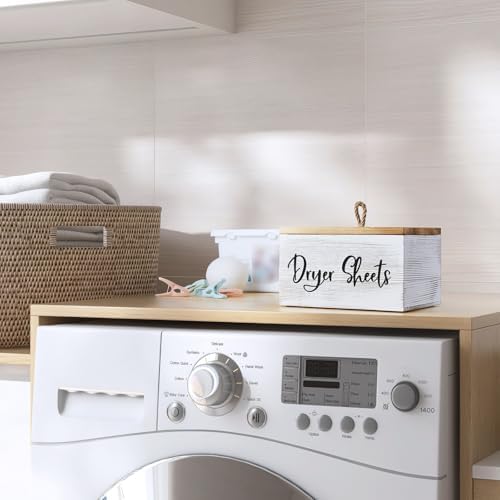 Bivvclaz Dryer Sheet Holder, White Washed Wood Laundry Sheets Container, Laundry Room Organization and Storage for Farmhouse Laundry Room Decor and Accessories, Fabric Sheet Holder - Image 5