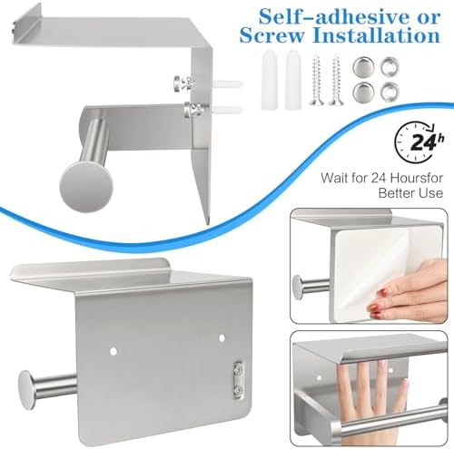 1pcs Brushed Nickel Toilet Paper Holder with Shelf - Image 2