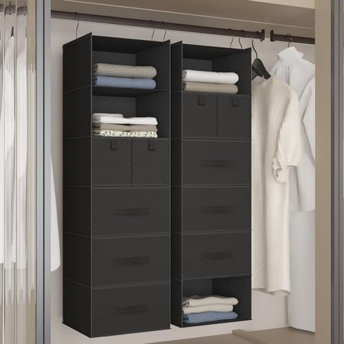 6-Shelf Hanging Closet Organizer with 5 Drawers, Non-Woven Storage, Black - Image 5