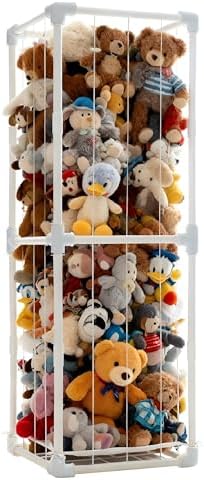 Stuffed Animal Storage Organizer, 58" Extra Large Zoo Cage for 80+ Plushies, Upgraded Quick-Lock Vertical Toy Holder for Kids Room & Playroom (White) by puheca